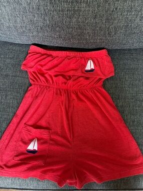 Red Strapless Sailboat Terry Cloth Romper